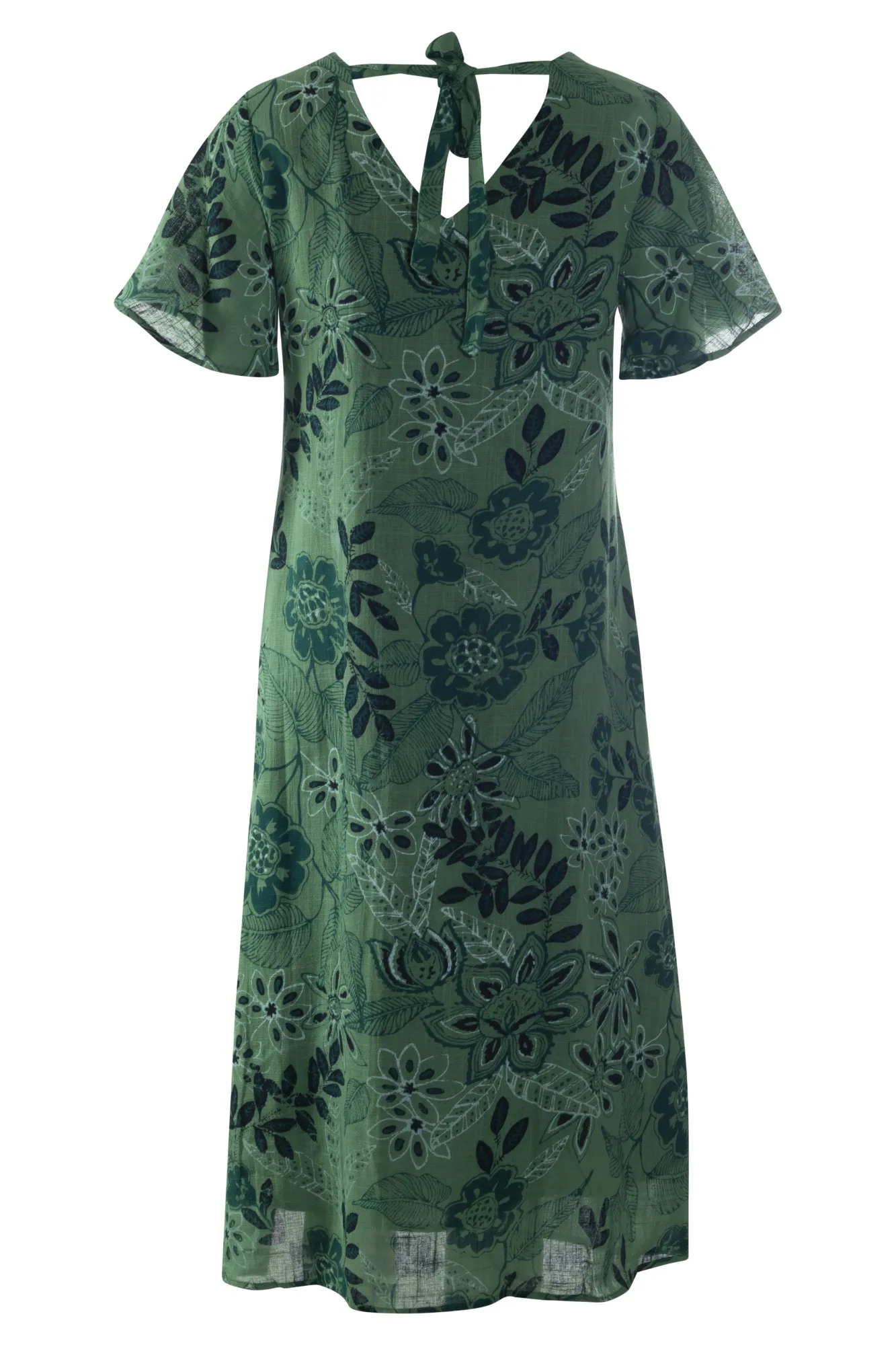 100% Printed Cotton V neck Dress | Green Leaf Sketch | 6277AR