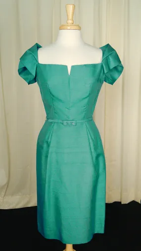 1950s Sexy Teal Wiggle Dress