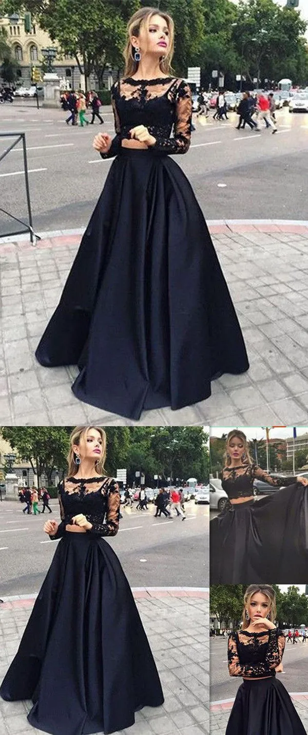 2 pieces Prom Dress, Black Prom Dresses, Long sleeves Prom Dress, Prom Dress,SVD303