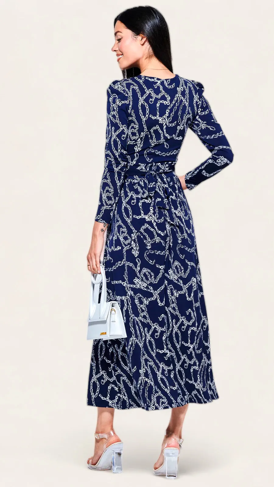 4-A1268 Navy Chain Print Midaxi Dress