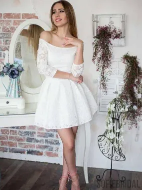 A-line Off-shoulder 3/4 Sleeves Lace Short Homecoming Dress, HD0150