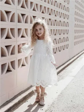 A-line Round Neck Long Sleeves Lace Flower Girl Dresses, FG0158