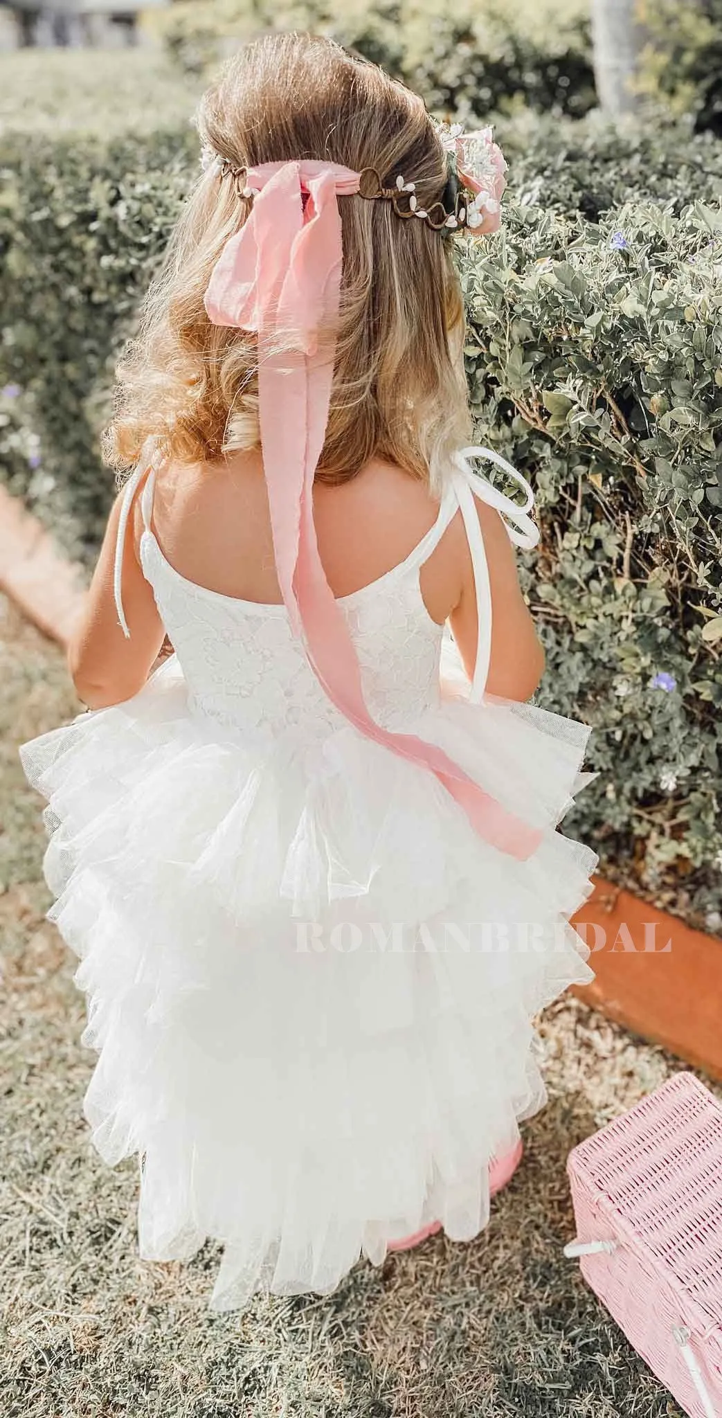 A-line SpaghettI Straps Lace Top Tulle Flower Girl Dresses, FG0159