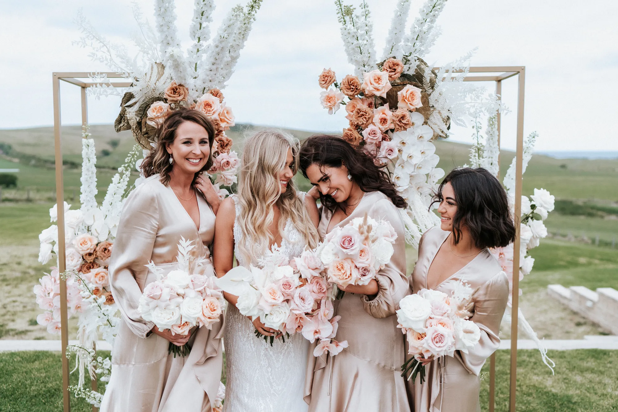 A-line V-neck Long Sleeves Long Bridesmaid Dresses With Ruffles, BD1103