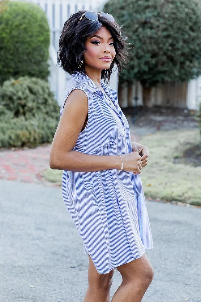 A Little Prep In My Step Blue Stripe Collar Button Up Mini Dress FINAL SALE