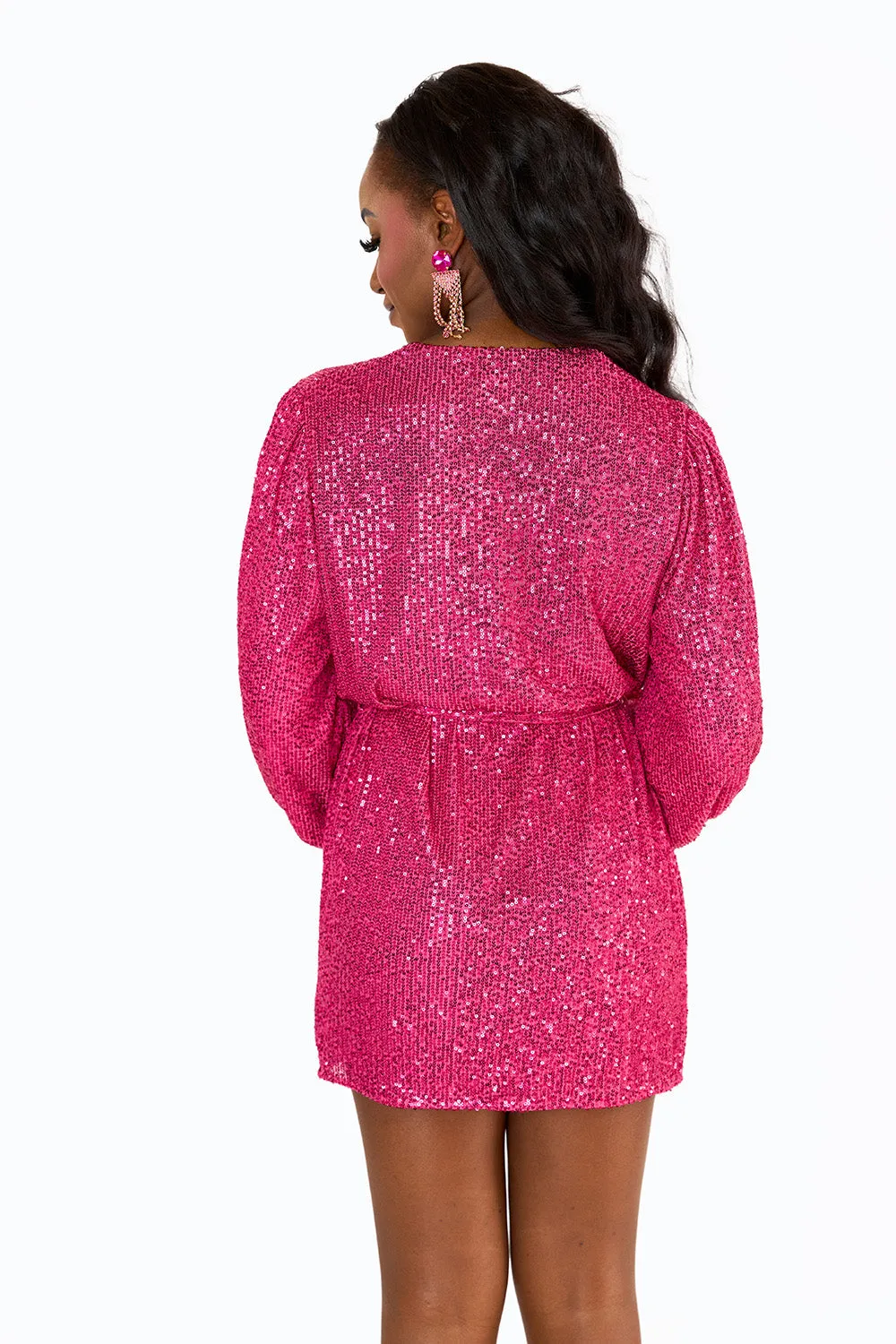 Adeline Sequin Wrap Dress - Guava