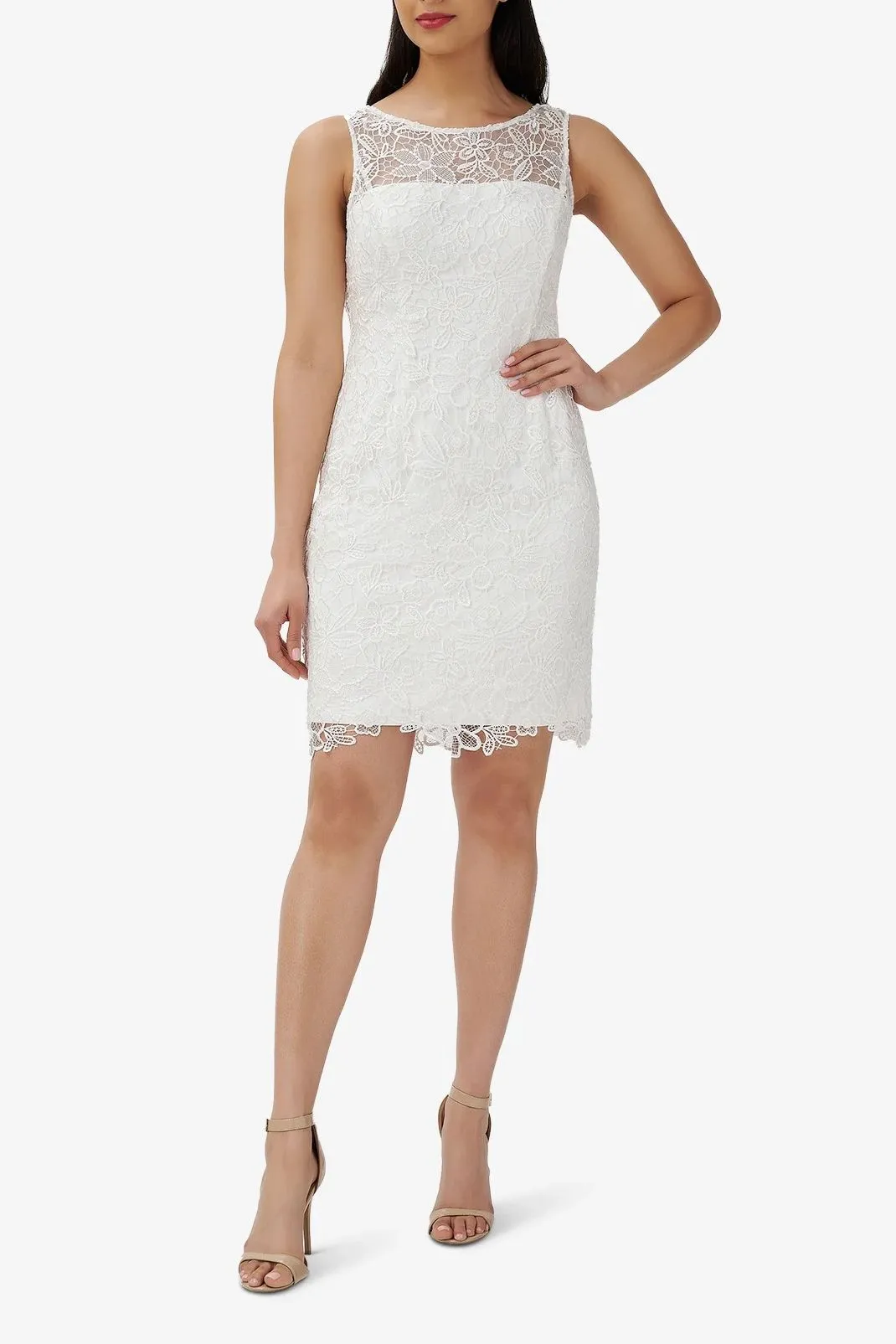 Adrianna Papell AP1D104751 Short Sleeveless Lace Cocktail Dress