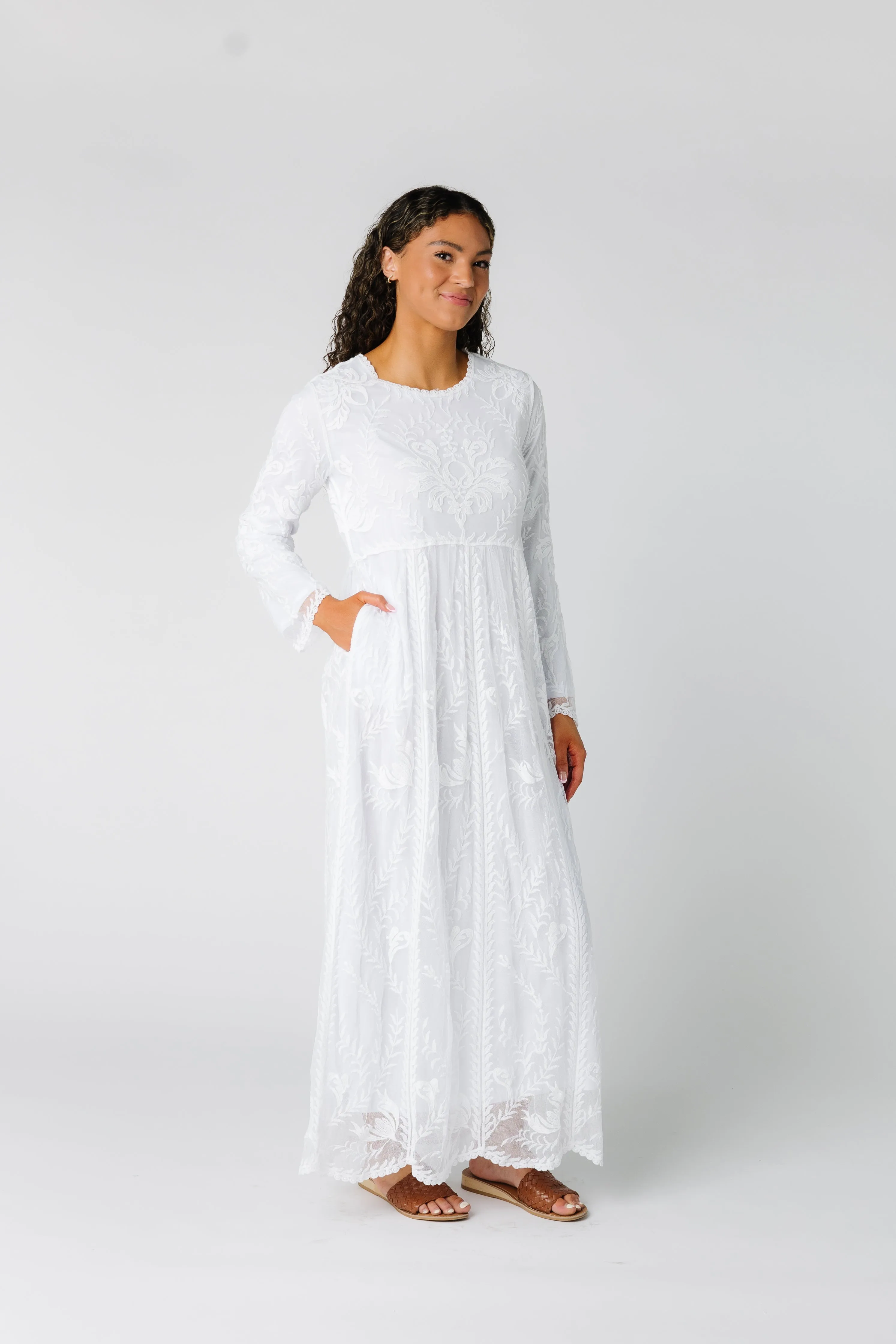 All Lace Pocket Embroidered Maxi Dress