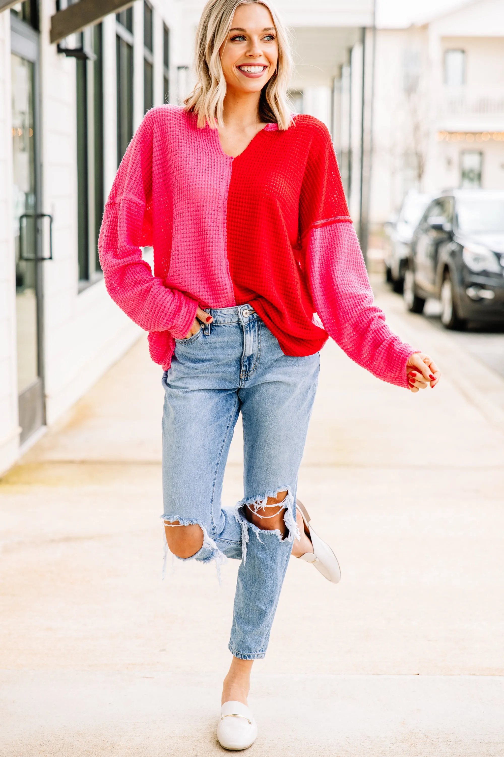 Always A Help Red Colorblock Sweater