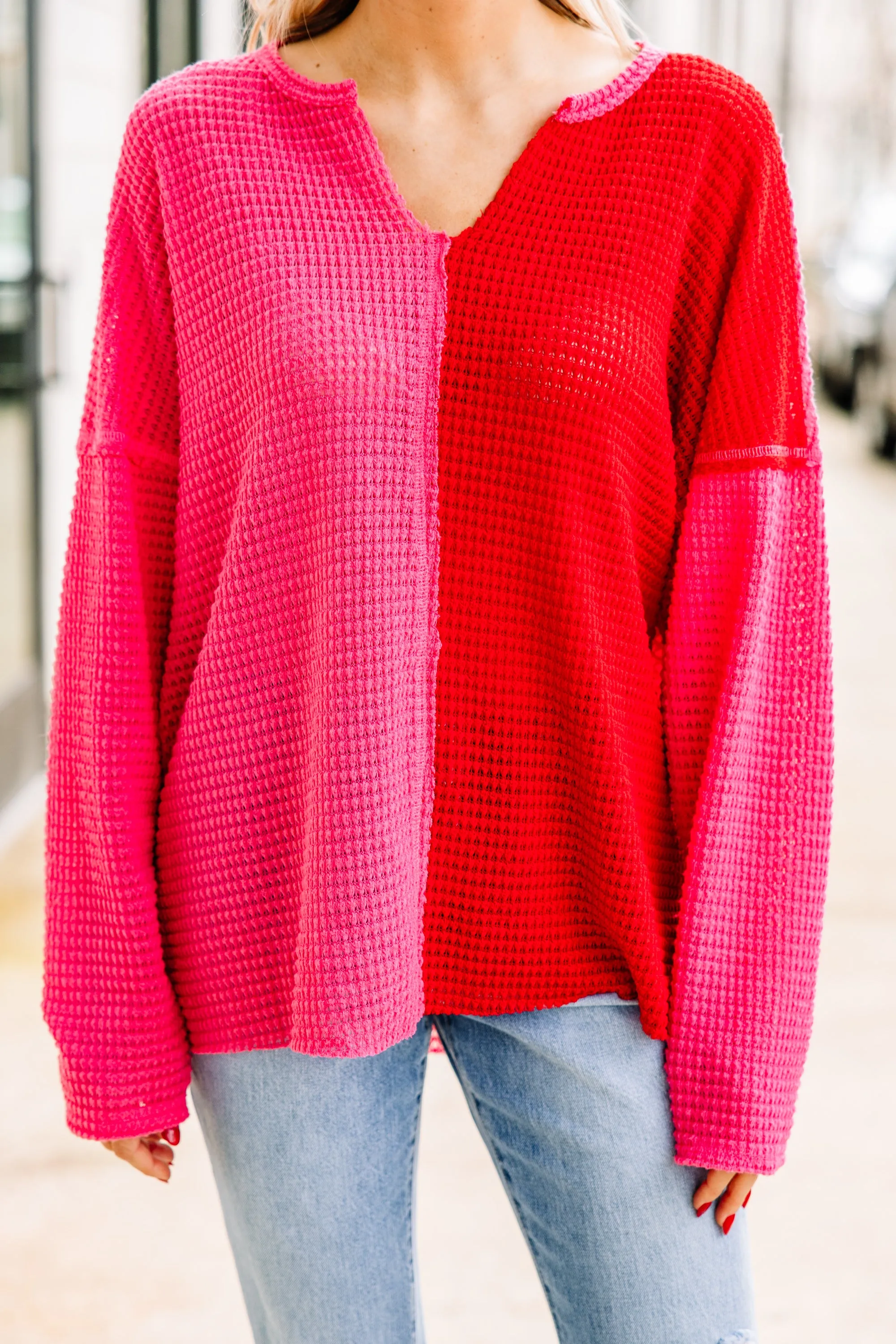 Always A Help Red Colorblock Sweater