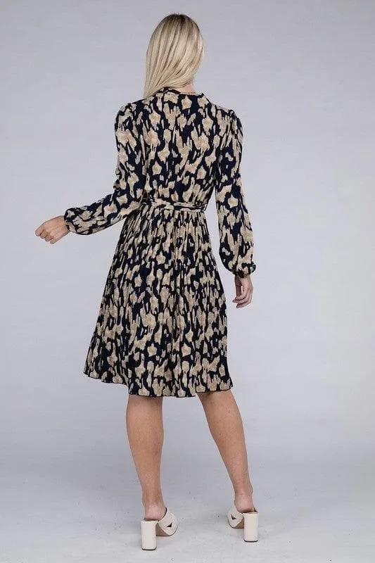 Amelia Animal Print Pleated Belted Dress