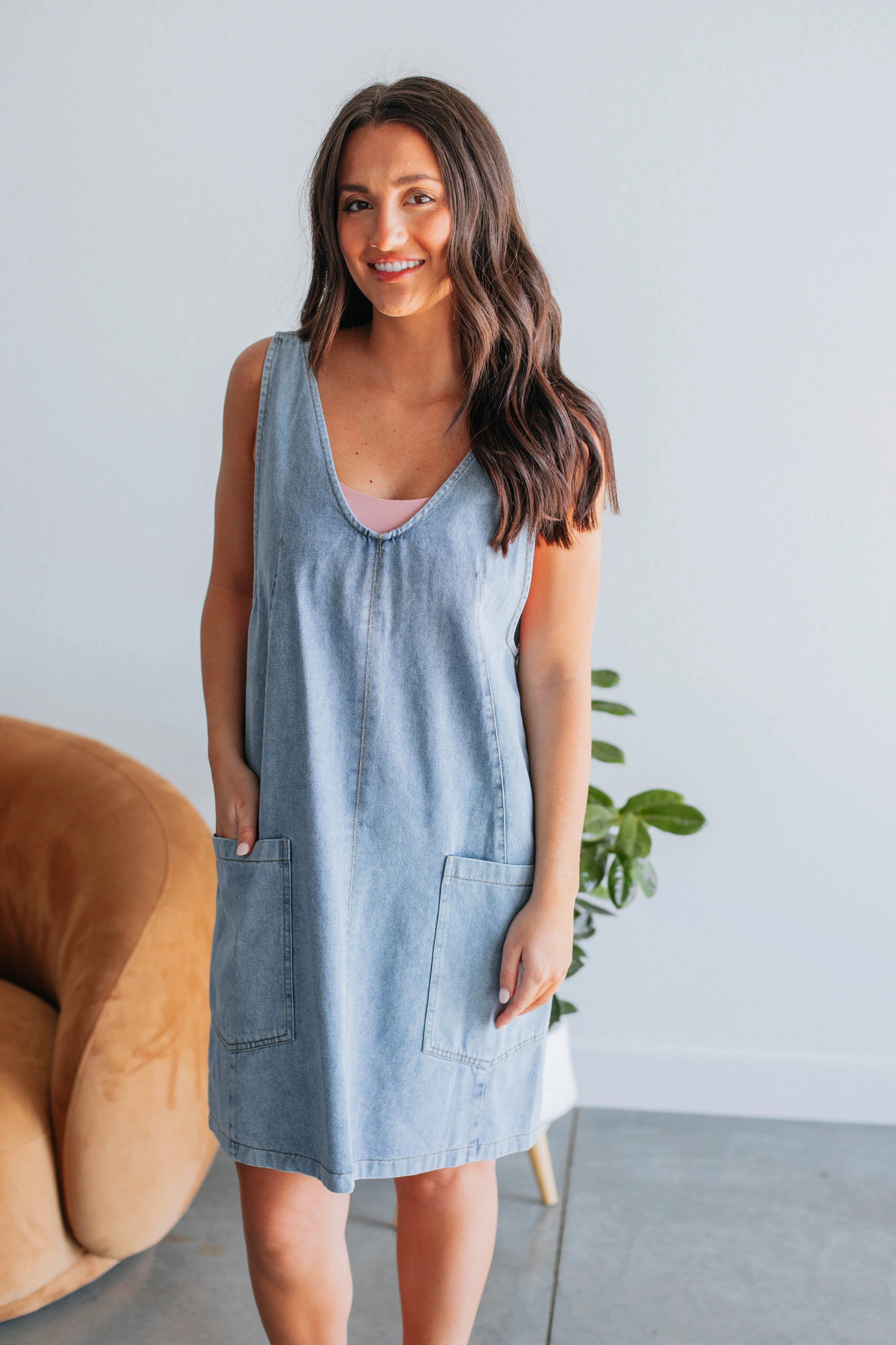 Amie Overall Denim Dress - Light Wash