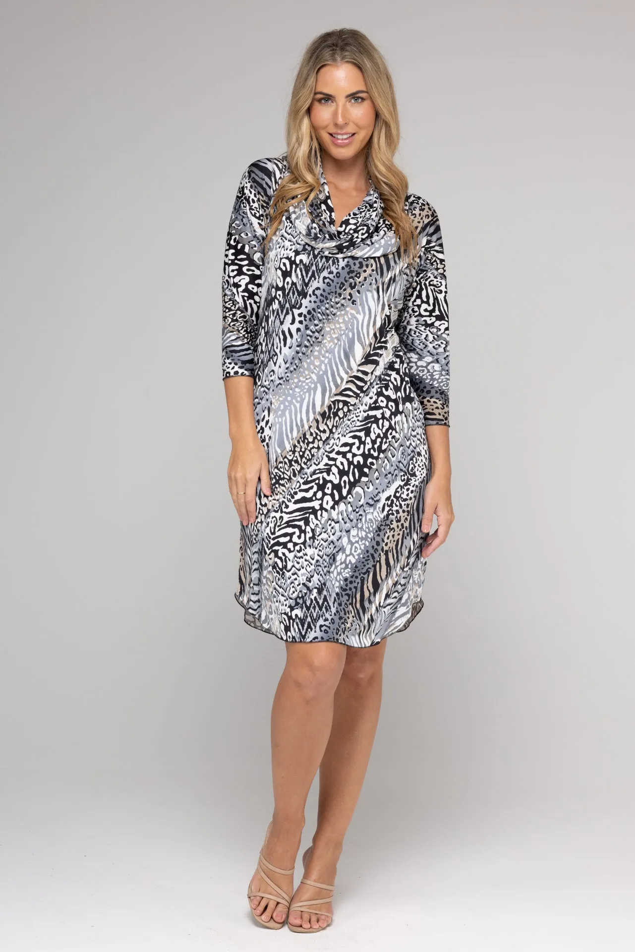 Animal Print 3/4 Sleeve Jersey Shift Dress