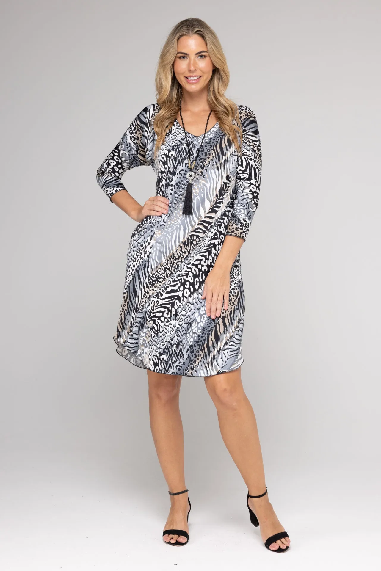 Animal Print 3/4 Sleeve Jersey Shift Dress