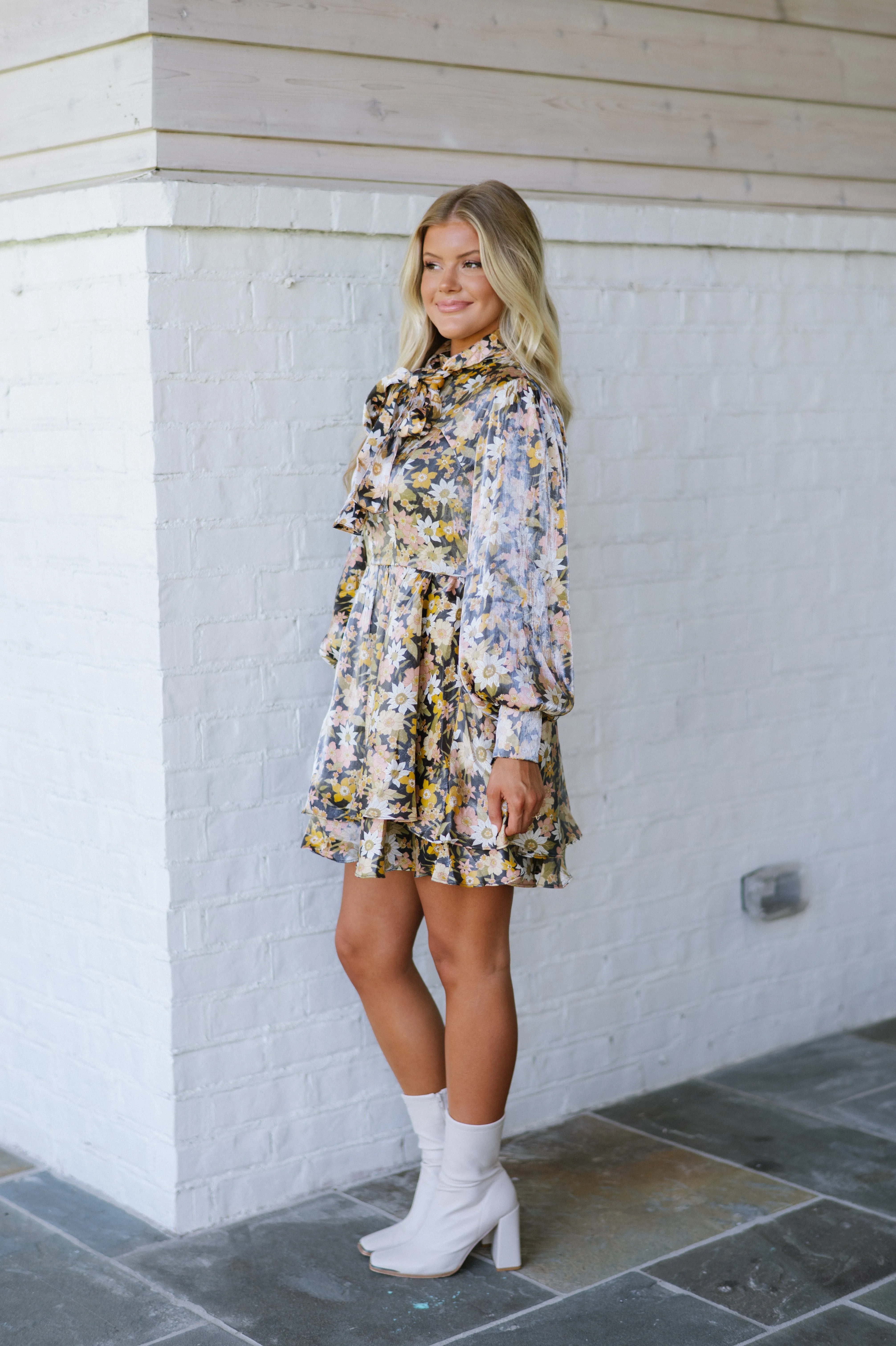 Aspen Floral Dress-Charcoal