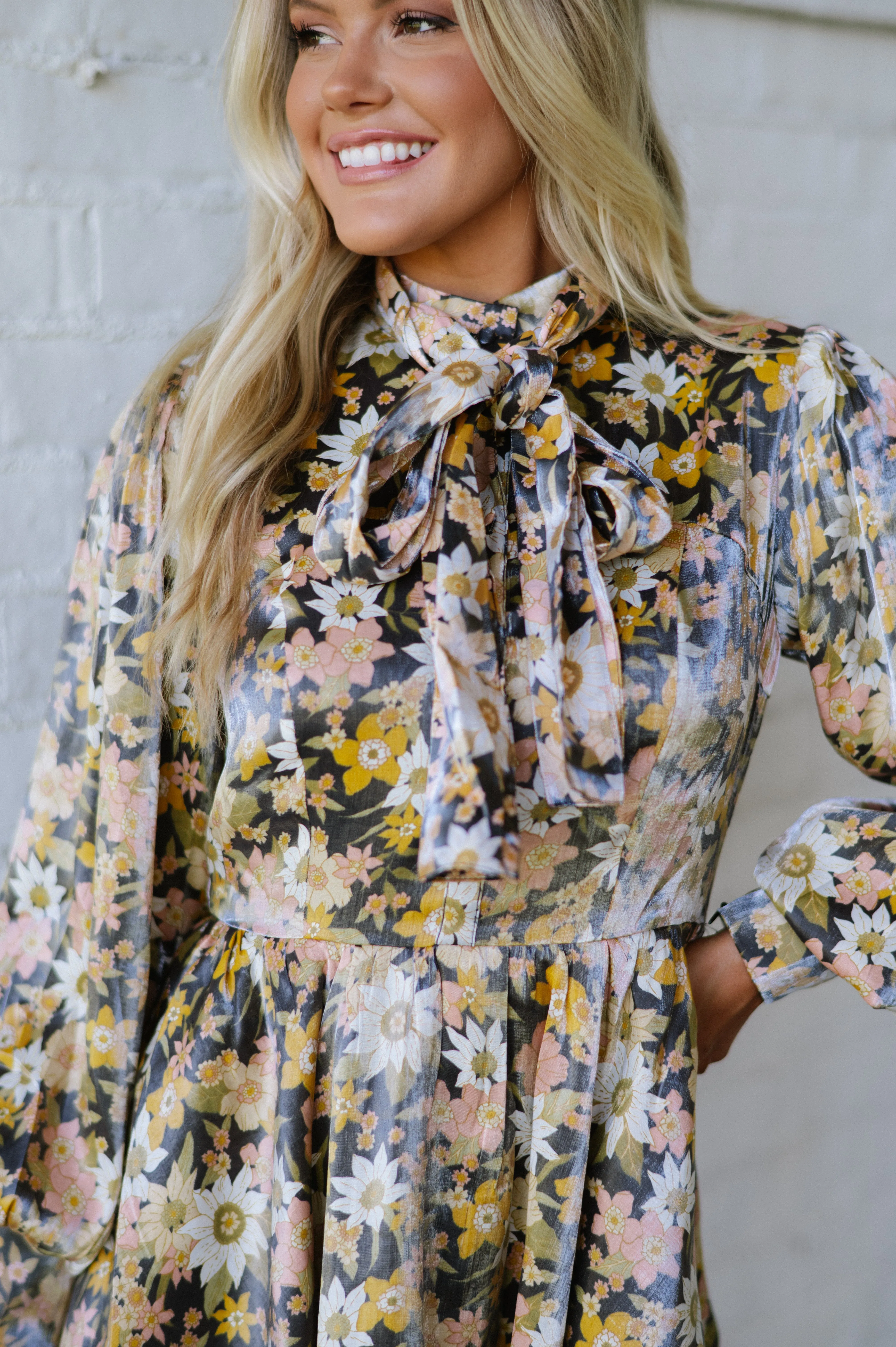 Aspen Floral Dress-Charcoal