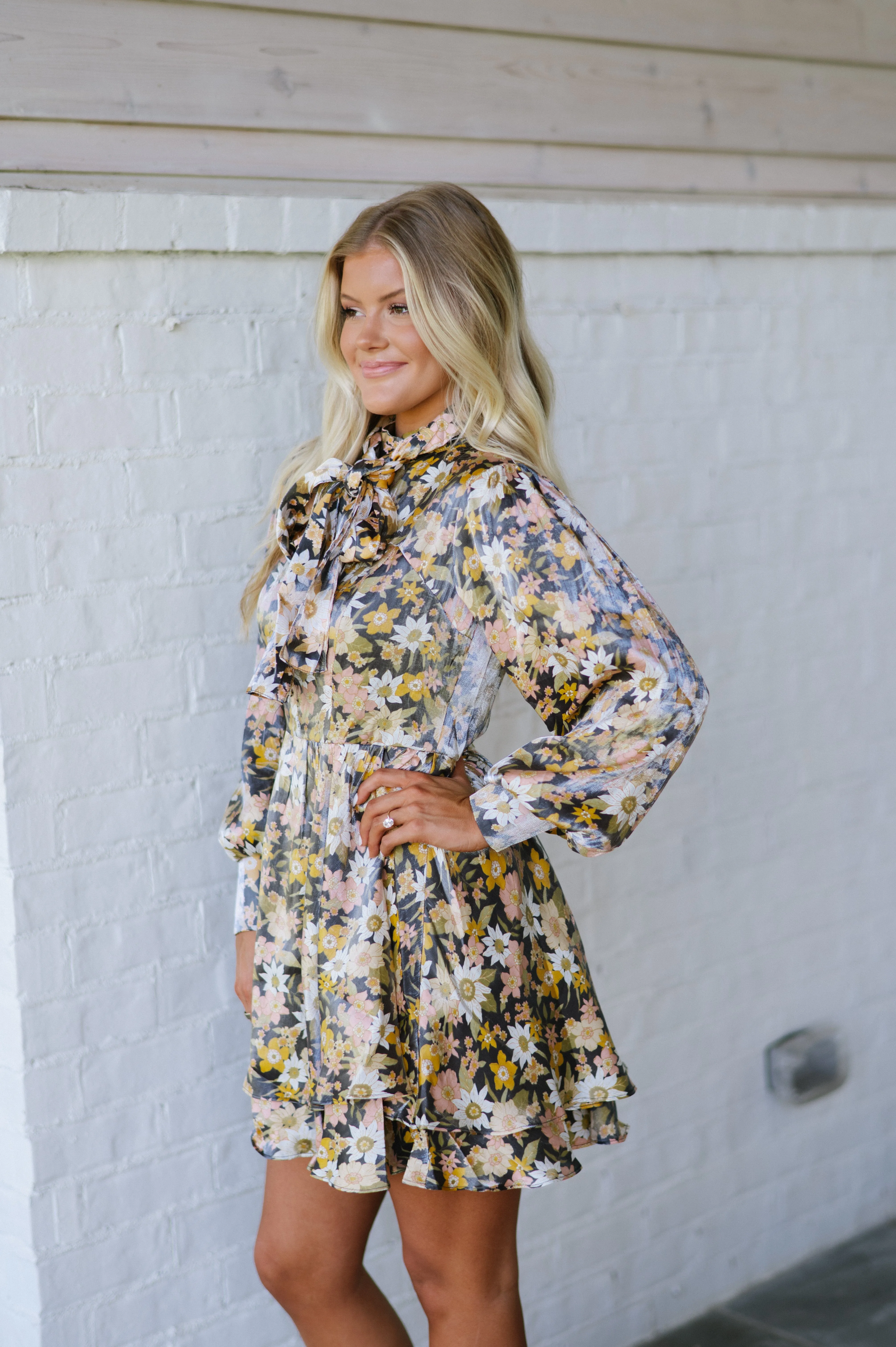 Aspen Floral Dress-Charcoal