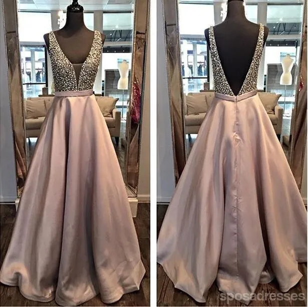 Backless A line Evening Prom Dresses, 2017 Long Party Prom Dress, Custom Long Prom Dress, Cheap Party Prom Dress, Formal Prom Dress, 17034