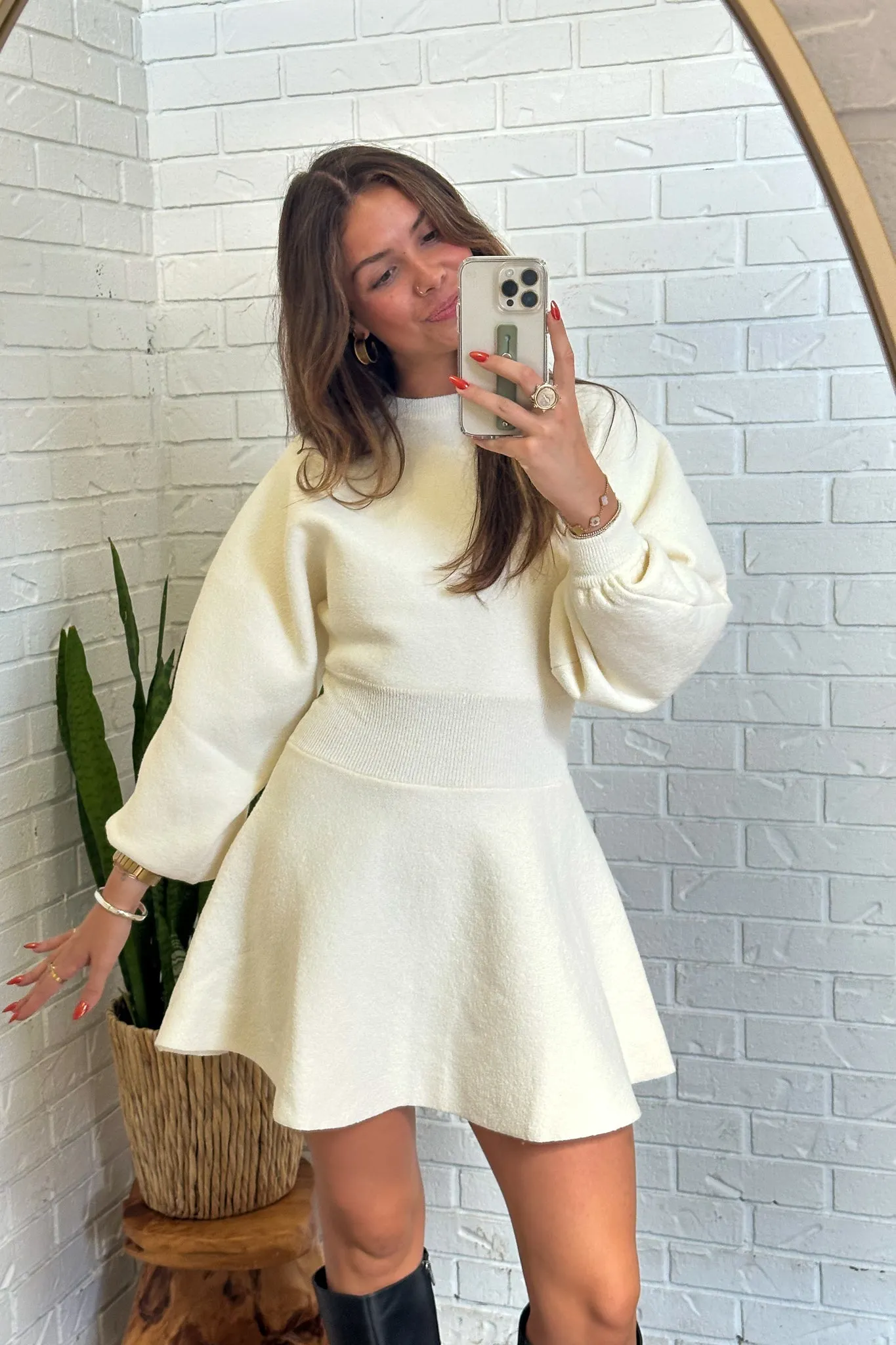 Balloon Sleeve Sweater Dress