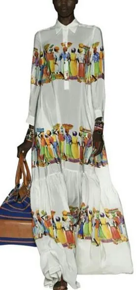 'Basilisco' Printed Maxi Dress in White