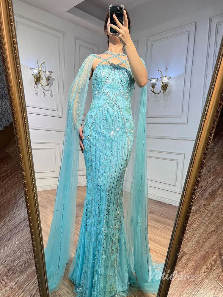 Beaded Mermaid Evening Dresses Extra Long Sleeve Pageant Dress AD1127