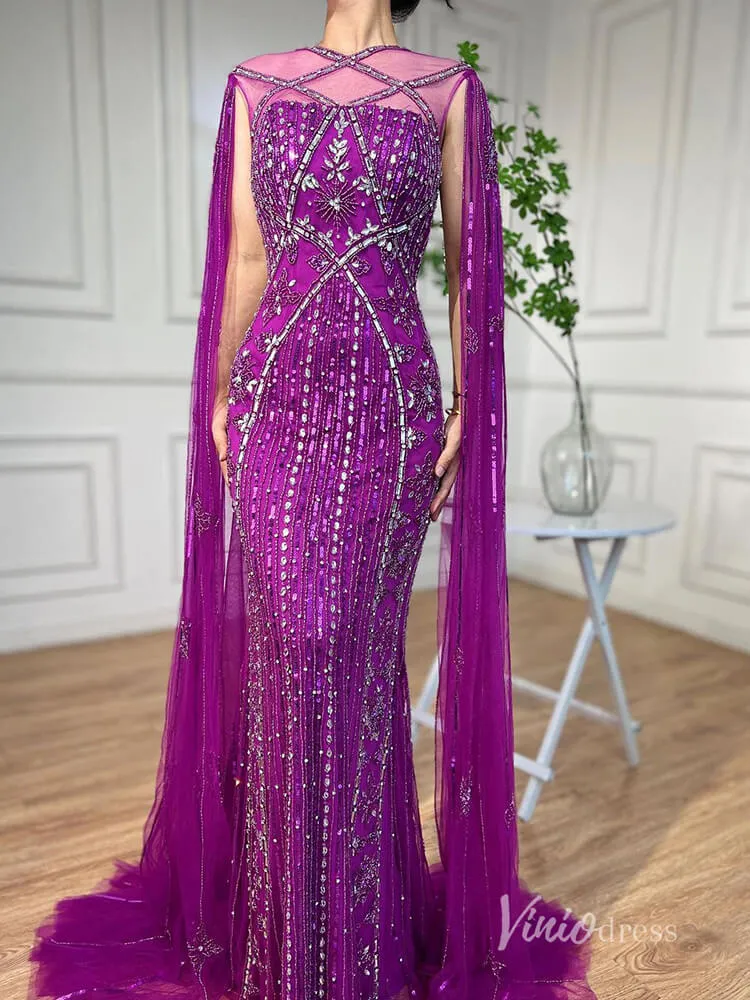 Beaded Mermaid Evening Dresses Extra Long Sleeve Pageant Dress AD1127