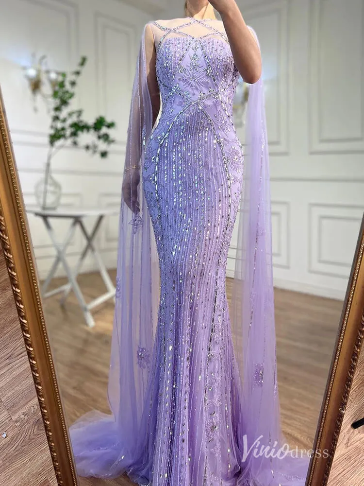 Beaded Mermaid Evening Dresses Extra Long Sleeve Pageant Dress AD1127