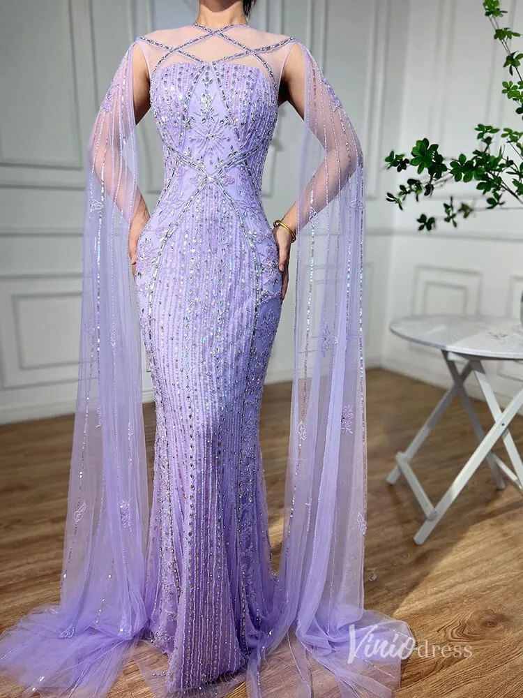 Beaded Mermaid Evening Dresses Extra Long Sleeve Pageant Dress AD1127