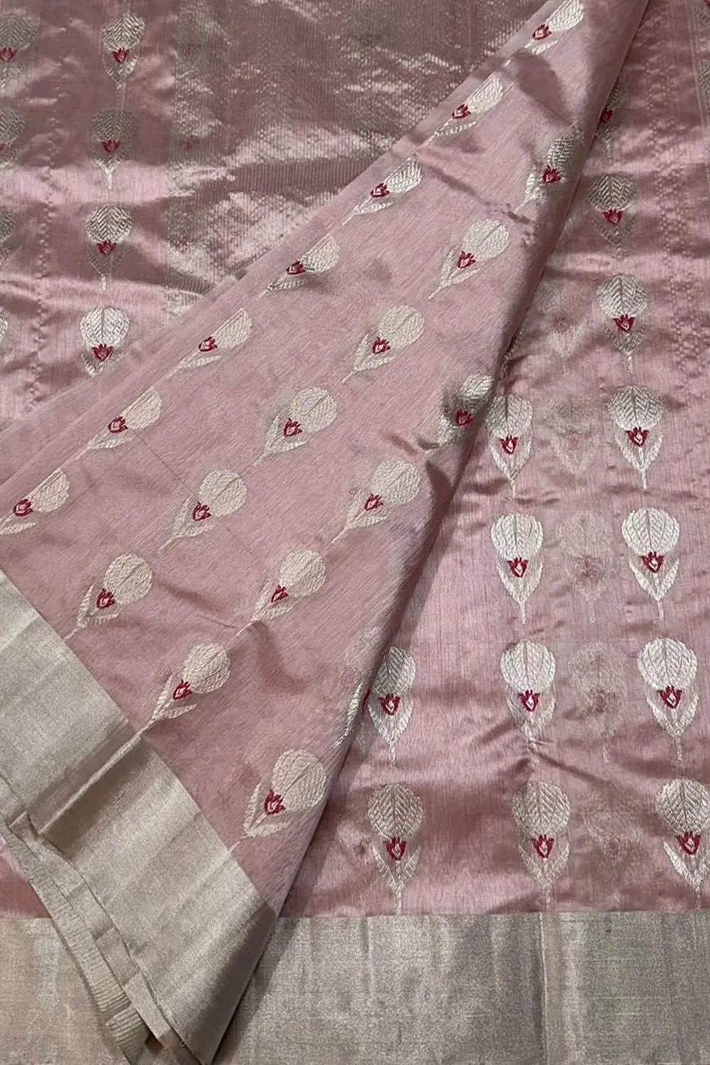 Beautiful Pink Chanderi Silk Saree