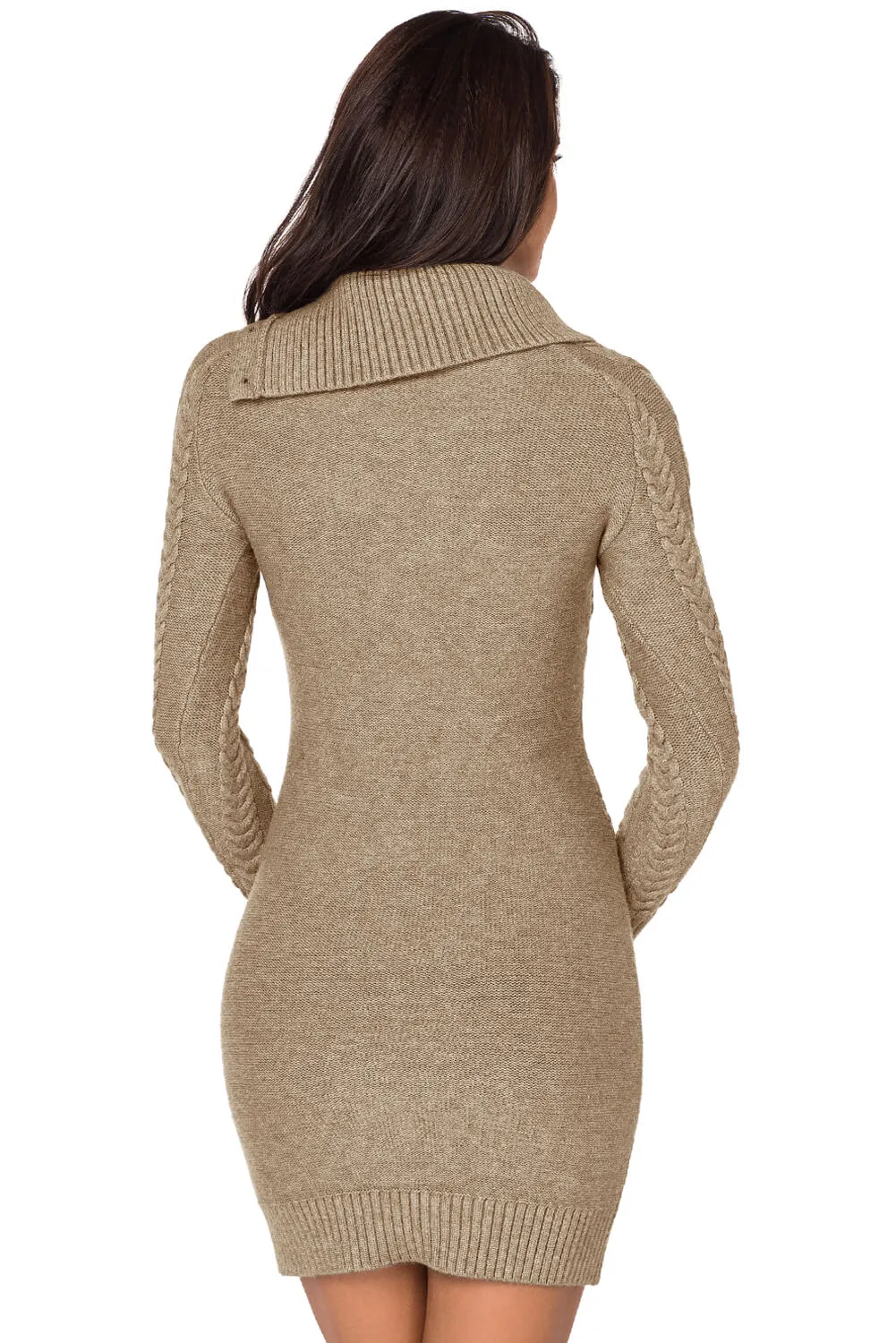 Beige Asymmetric Collared Sweater Dress