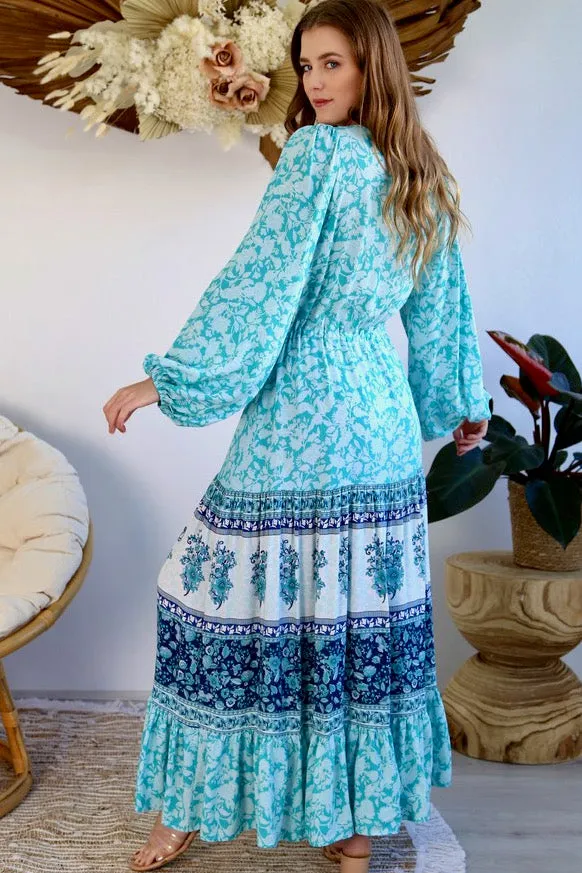 Bella Long Sleeve Maxi Dress - Aqua