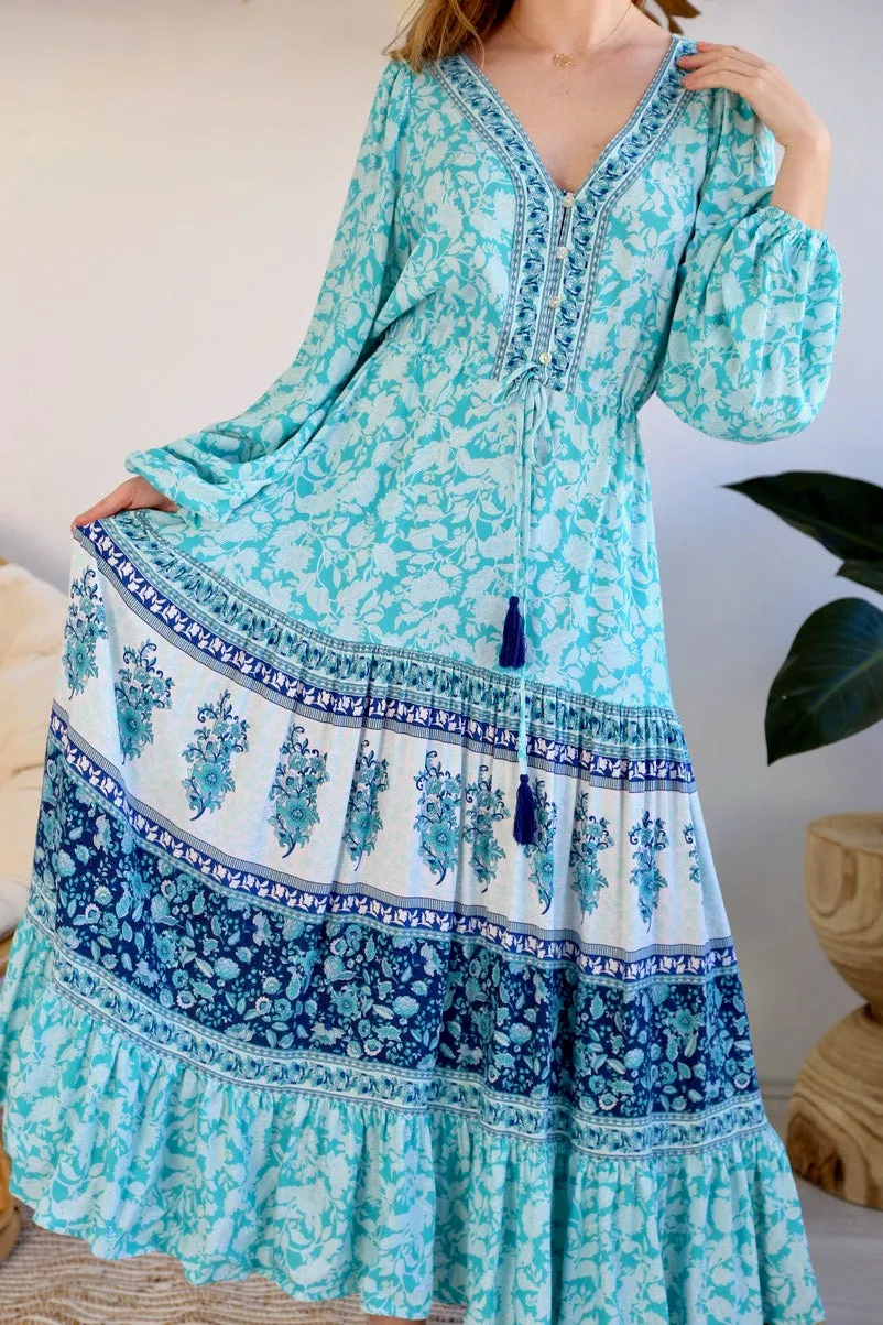 Bella Long Sleeve Maxi Dress - Aqua