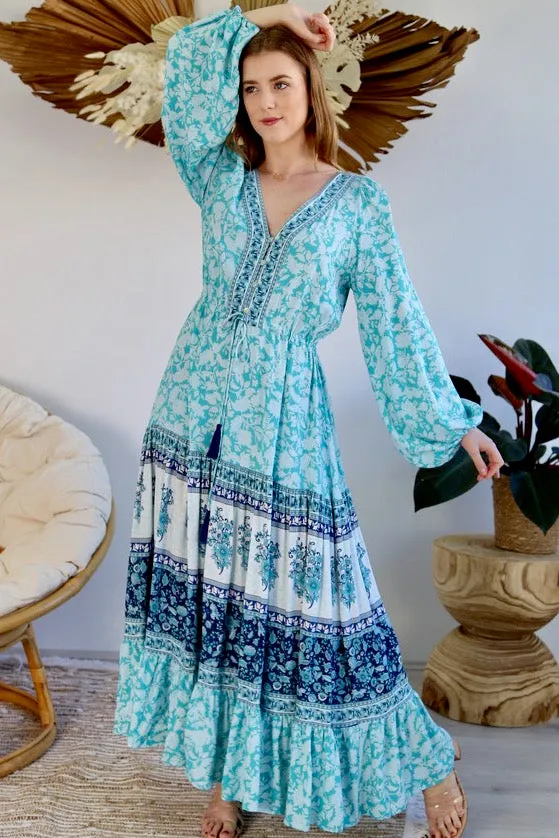 Bella Long Sleeve Maxi Dress - Aqua