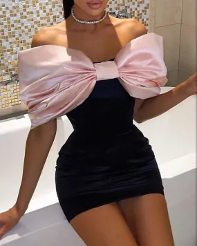 Big Bowknot Off-Shoulder Mini Dress