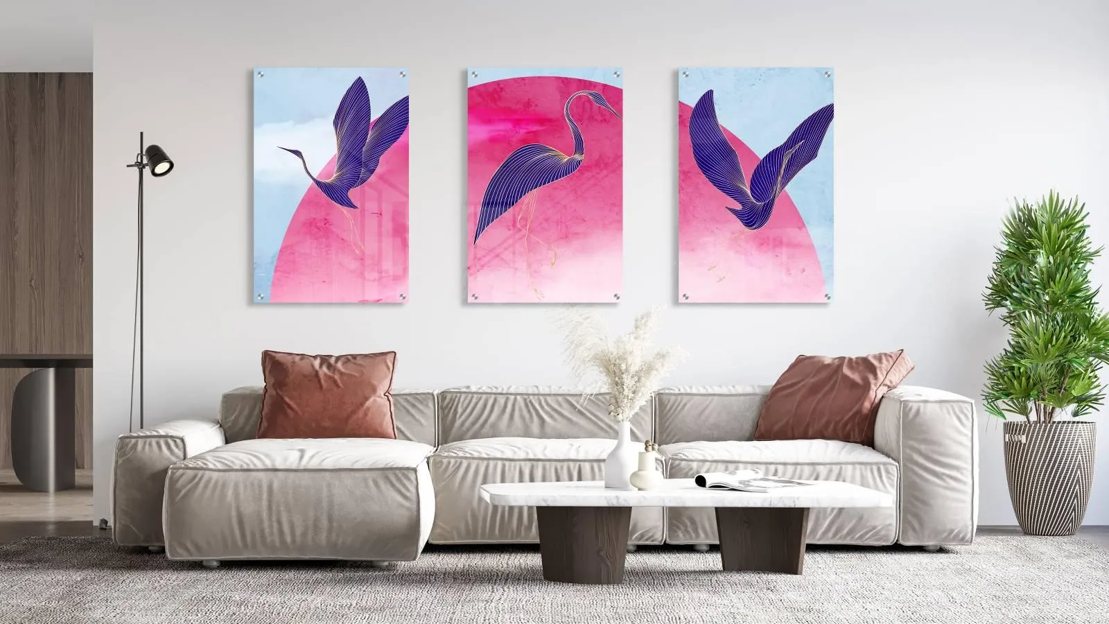 Birds Pattern Set of 3 Prints Modern Wall Art Modern Artwork