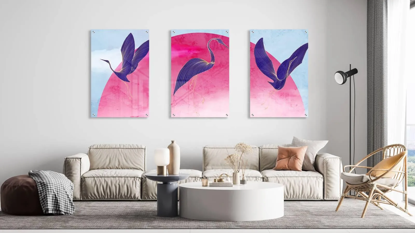 Birds Pattern Set of 3 Prints Modern Wall Art Modern Artwork