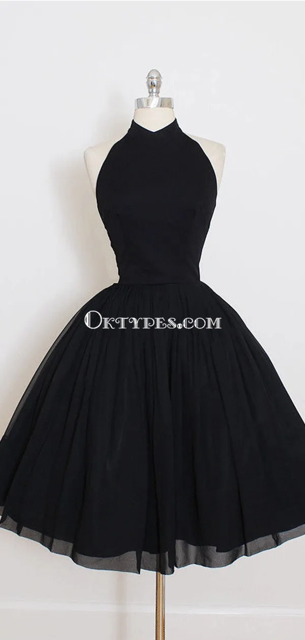 Black Halter Simple Cheap Short Homecoming Dresses 2018, CM547