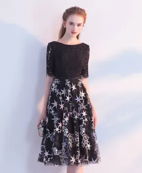 Black Lace Tulle Short Prom Dress Tulle Lace Homecoming Dress