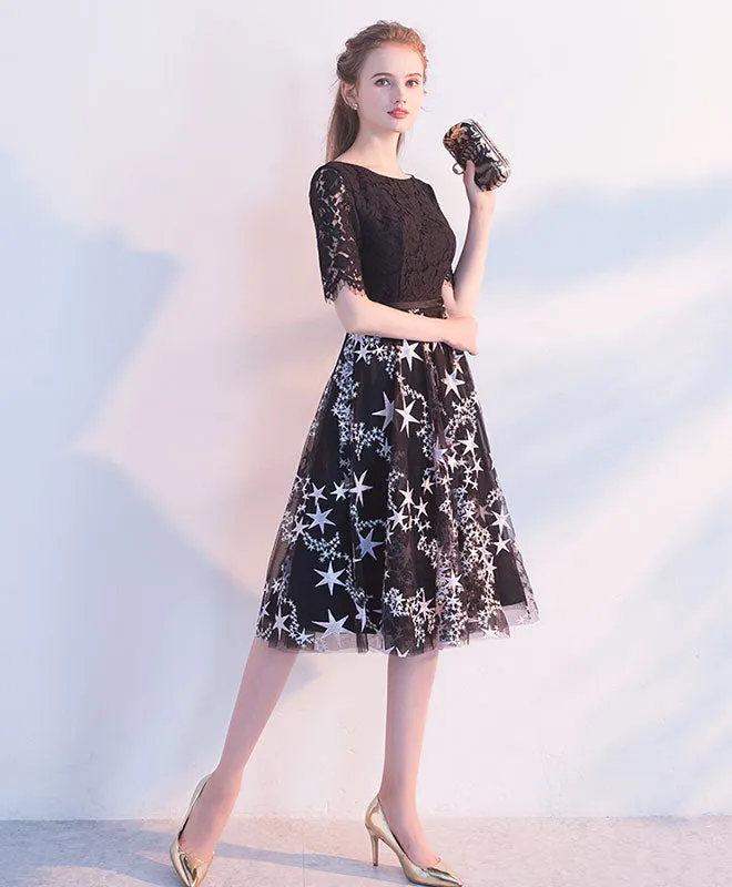 Black Lace Tulle Short Prom Dress Tulle Lace Homecoming Dress