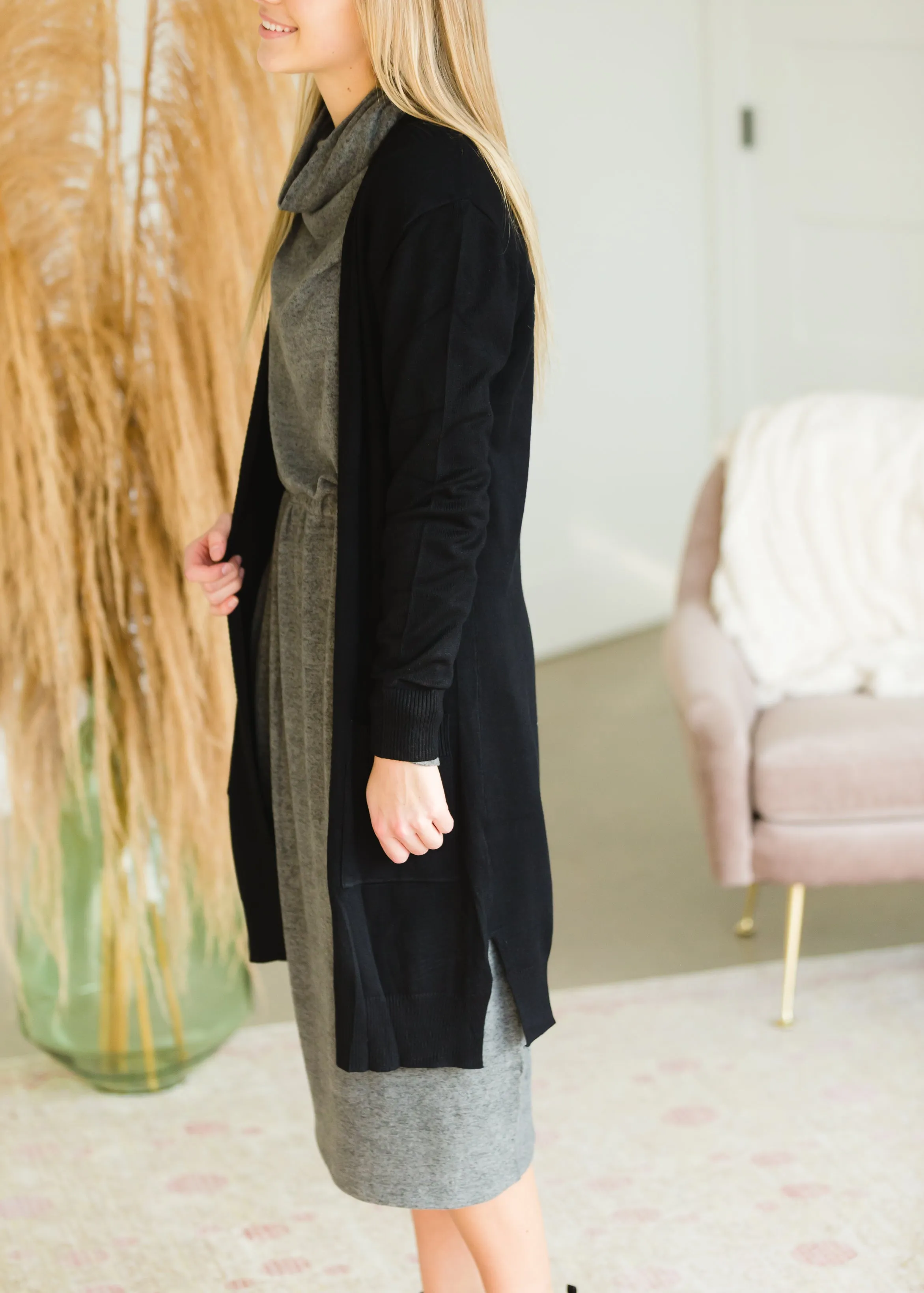 Black Open Front Pocket Cardigan - FINAL SALE