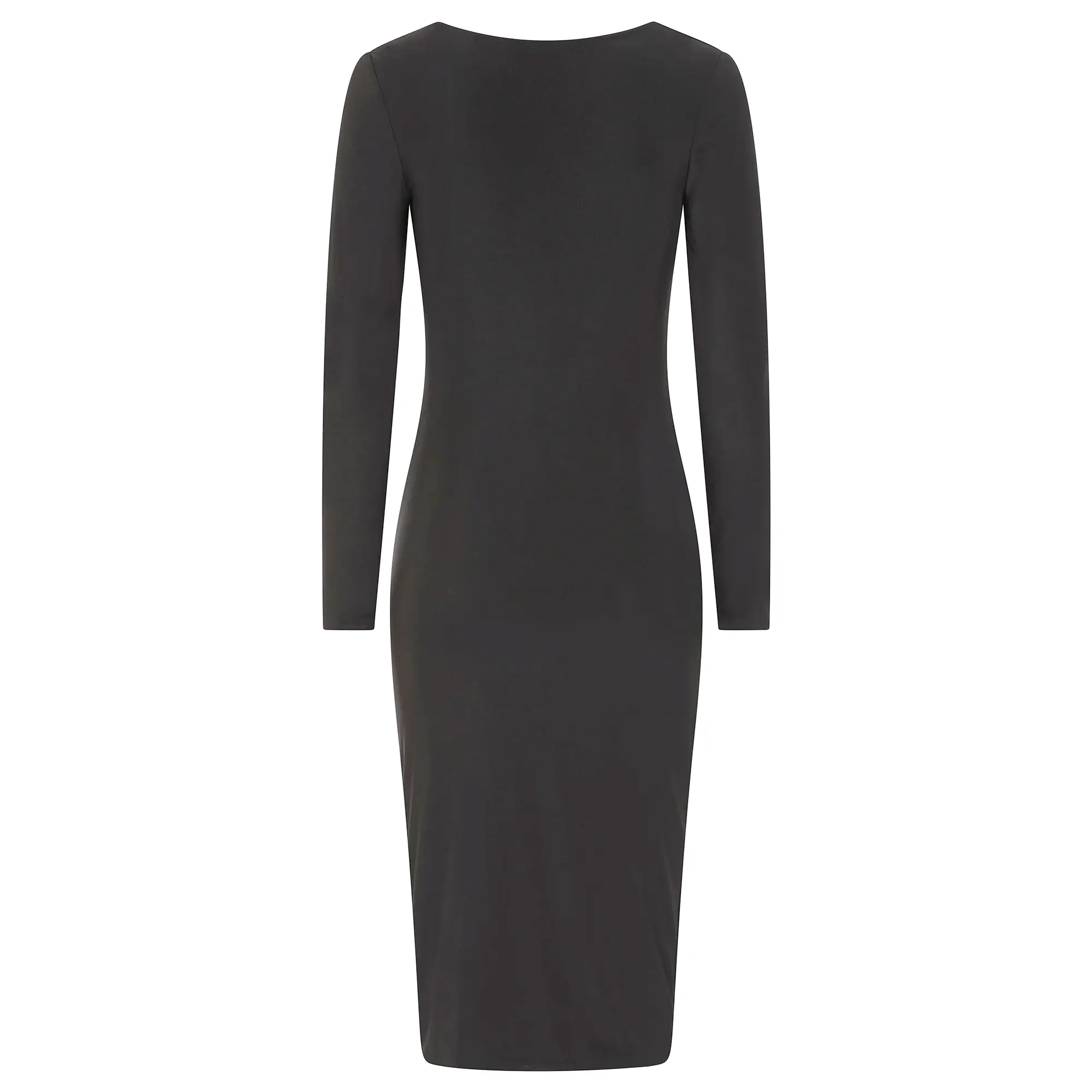 Black Pleated Long Sleeve Slinky Cocktail Wiggle Dress