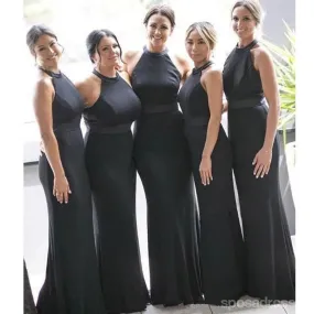 Black Simple Mermaid Halter Cheap Long Bridesmaid Dresses Online,WG1166