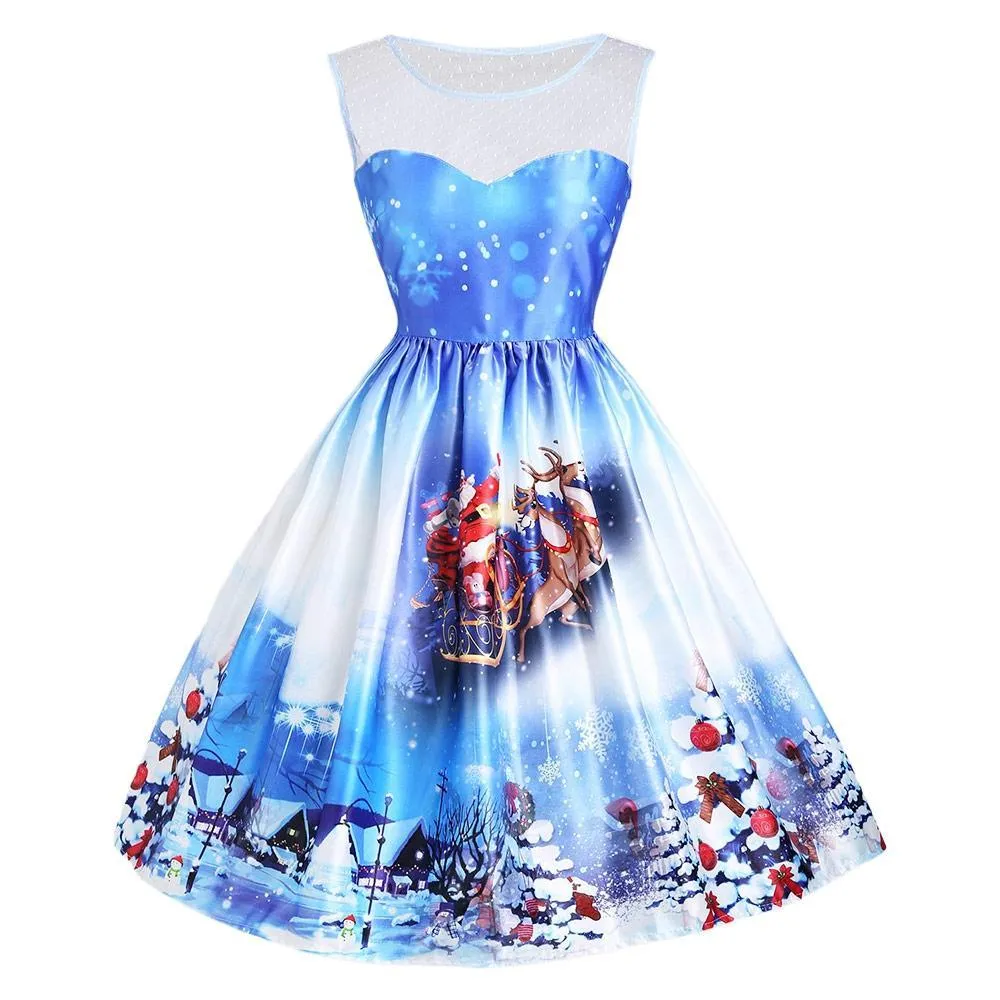 Blue and White Christmas Party Dress