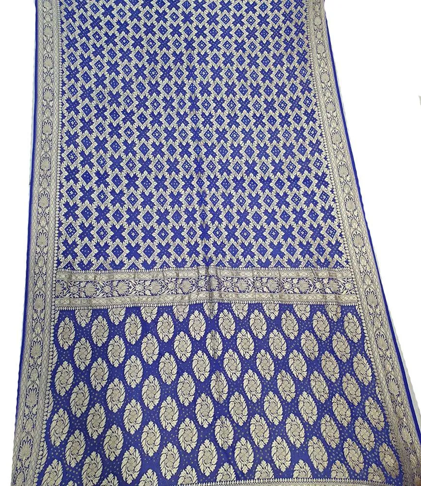 Blue Banarasi Bandhani Pure Georgette Saree