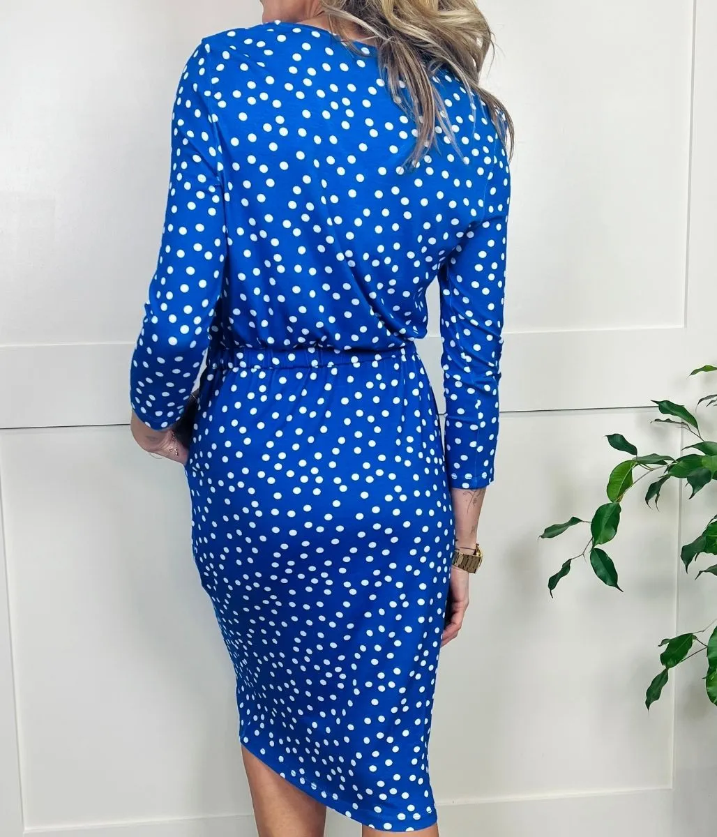 Blue Spot Print Jersey Dress