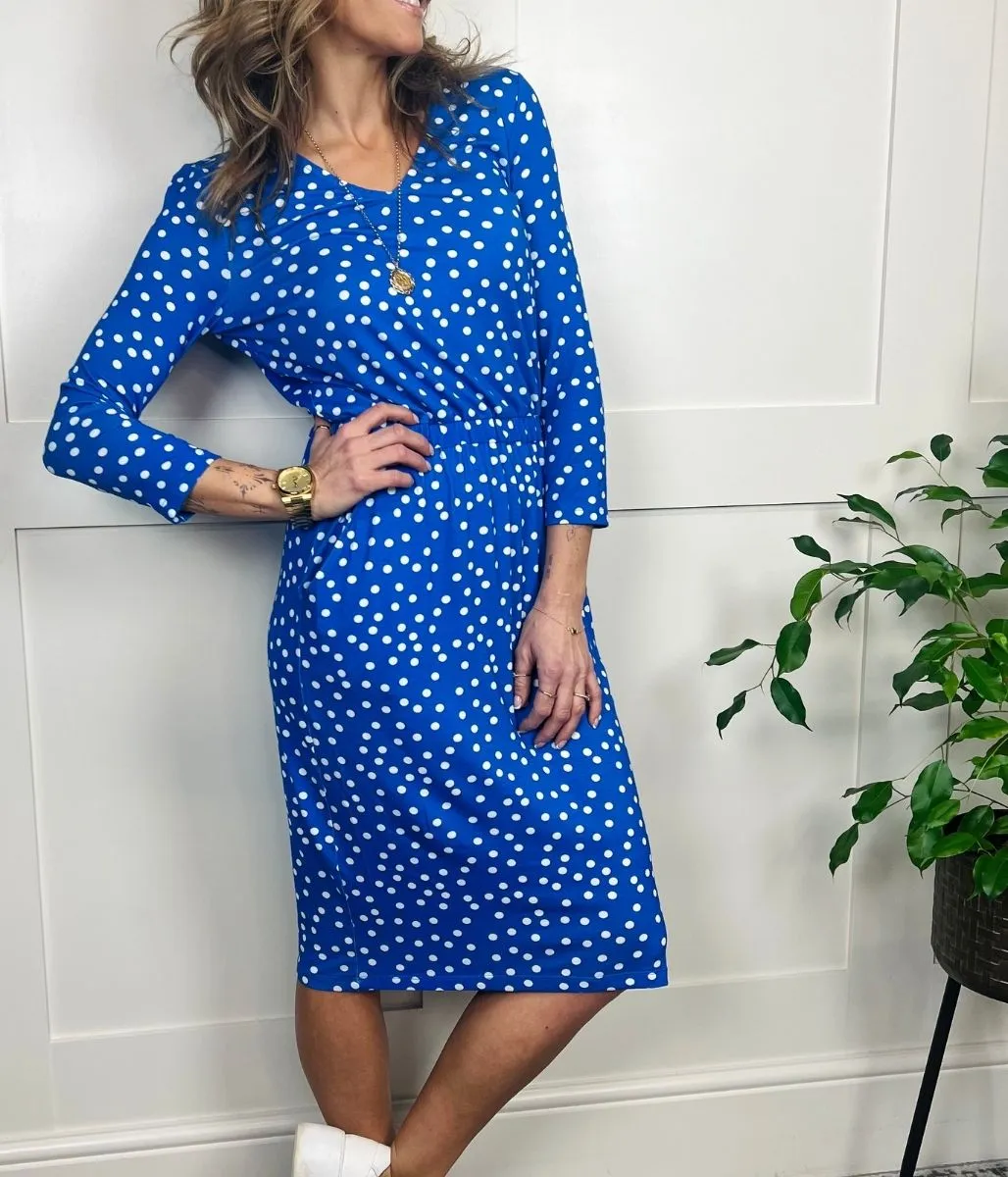 Blue Spot Print Jersey Dress