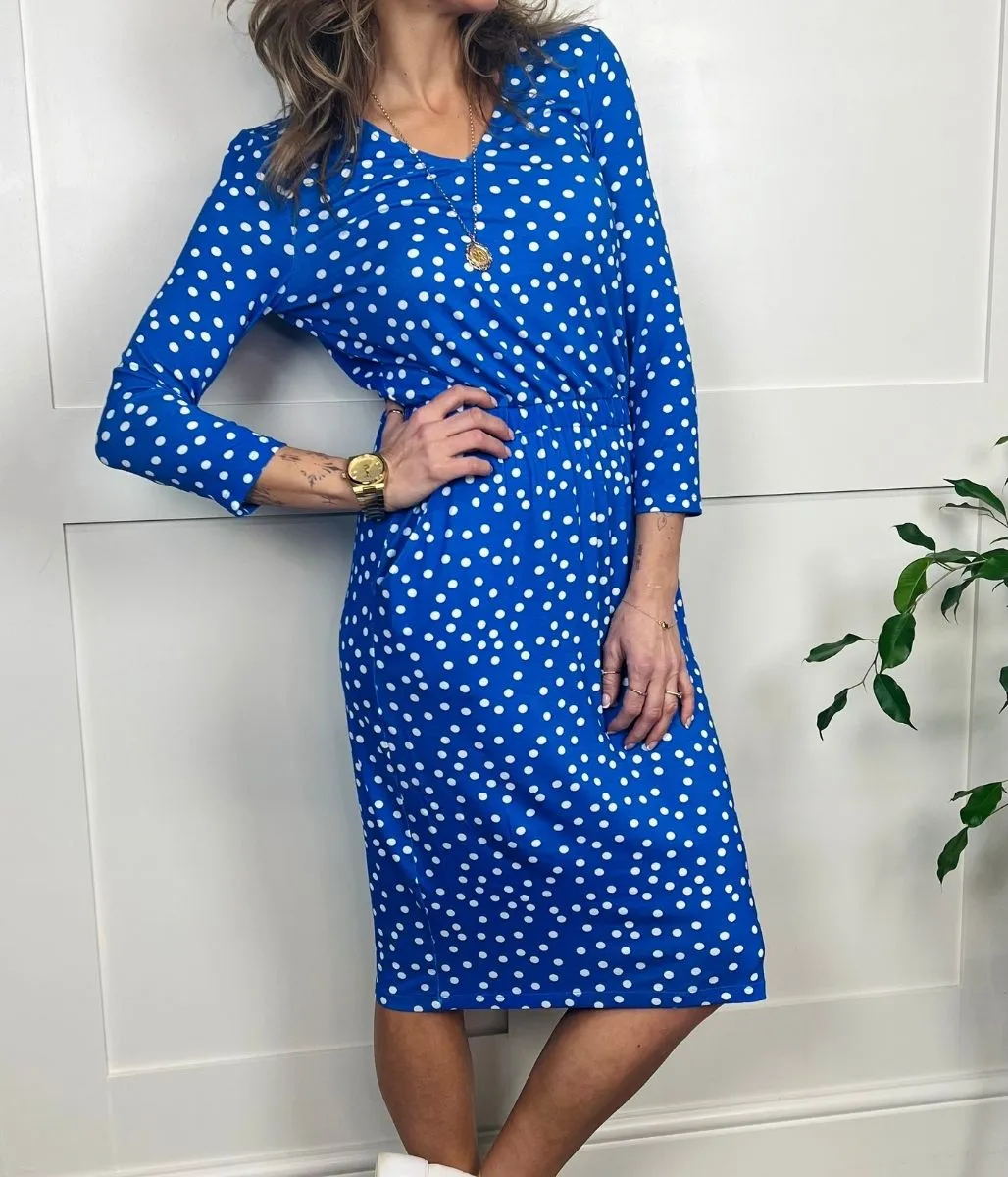 Blue Spot Print Jersey Dress