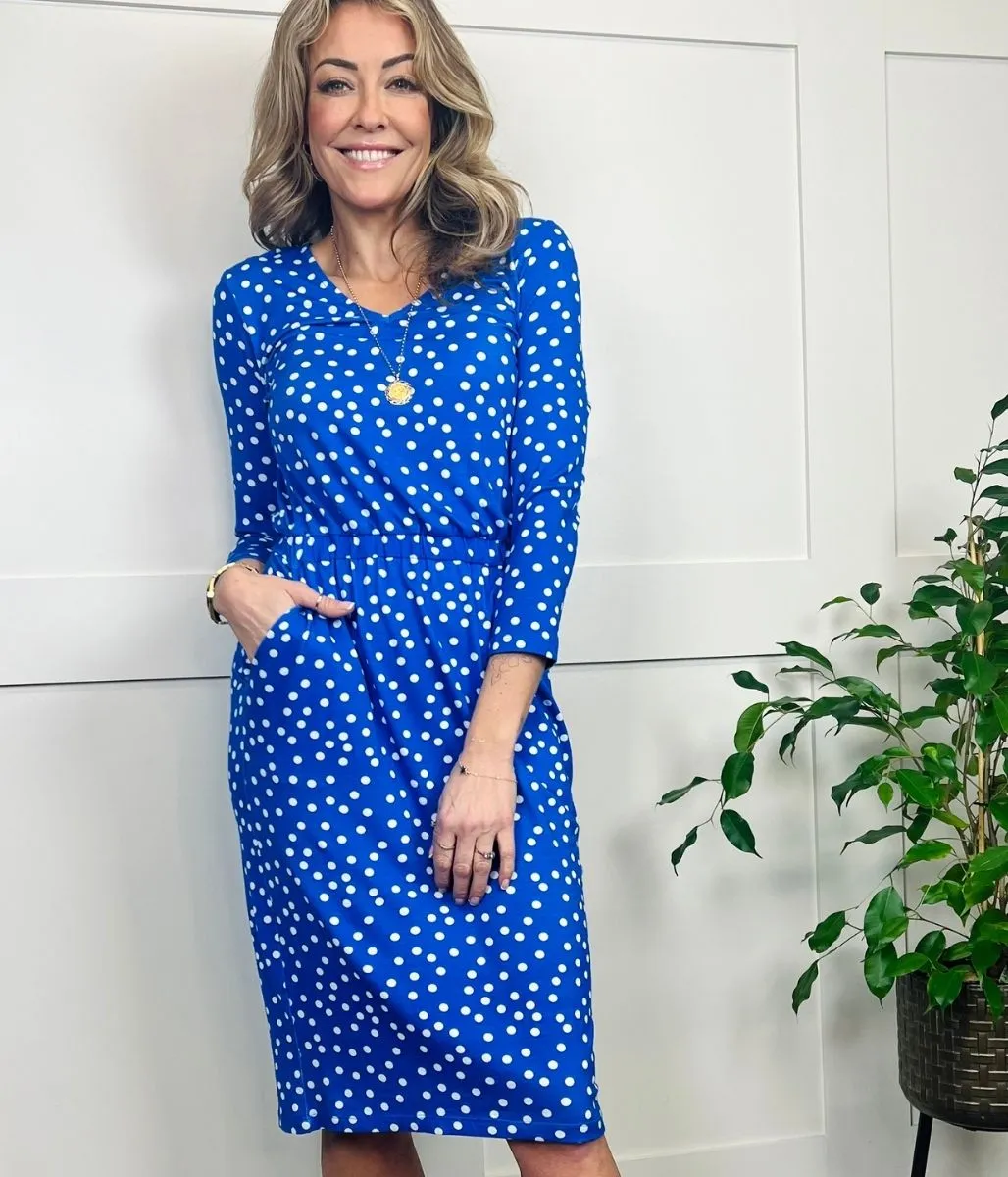 Blue Spot Print Jersey Dress