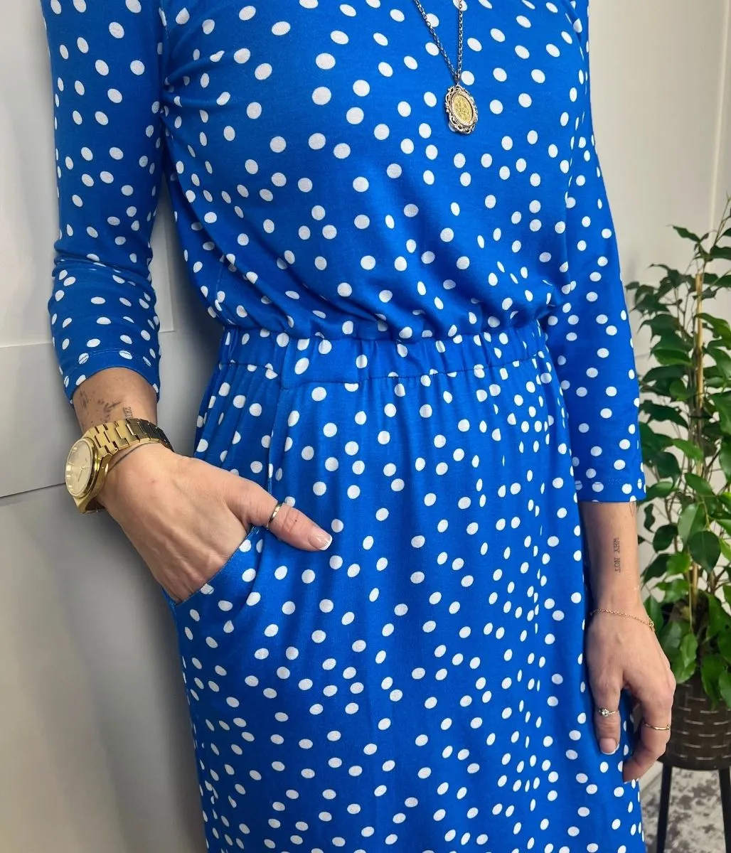 Blue Spot Print Jersey Dress