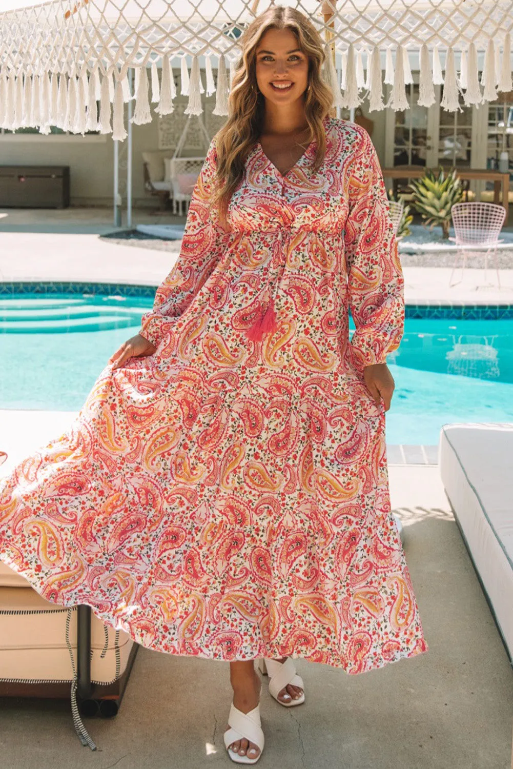 Boho Tiered Long Sleeve Maxi Dress